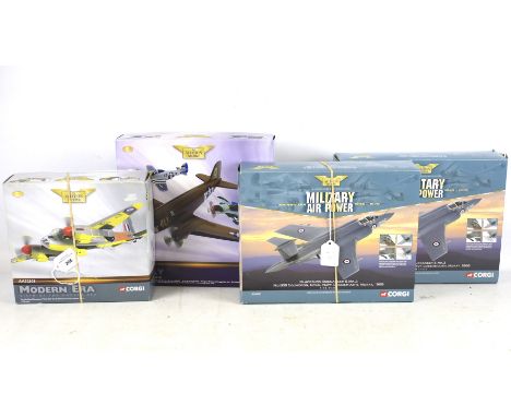 Four Corgi 'Aviation Archive' diecast model military aircraft. Including Mosquito #AA32808, two Buccaneer #AA34101, D-Day 60t