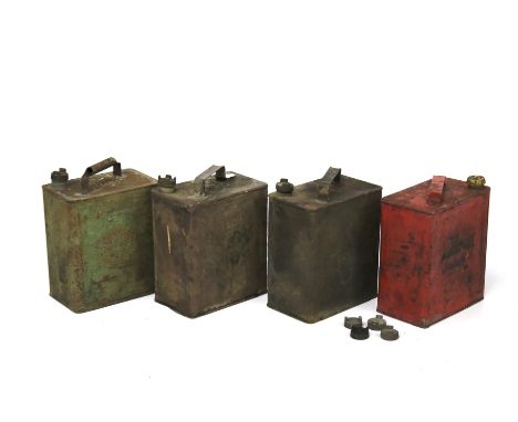 Four vintage petrol cans. Including a Shell 'Mex' example, H32cm