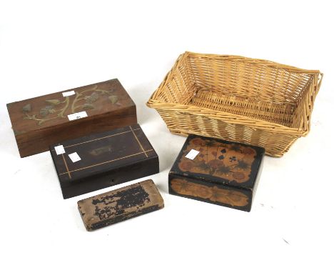 An assortment of 20th century collectables. Including a playing card box, two draughtman's drawing equipment sets, one in a r