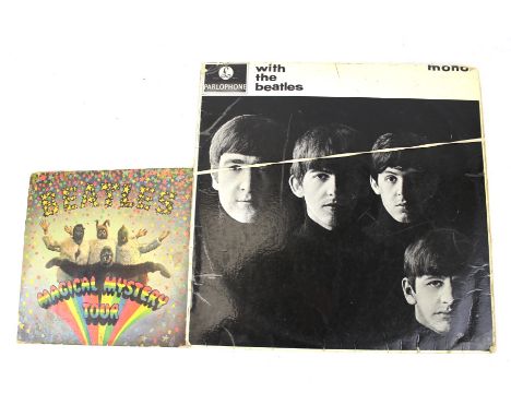 The Beatles vintage vinyl records. Including 'Magical Mystery Tour' gatefold double 45 RPM single Parlophone 1967 SMMT 1, 'wi
