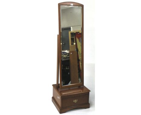 A mid-century Stagg cheval freestanding mirror. With a single drawer, raised on bracket supports, L52cm x D44cm x H170cm