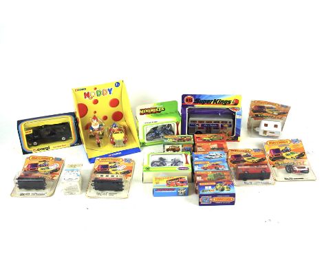 An assortment of boxed diecast. Including a Corgi 'Noddy', a Corgi no.425 'London Taxi', Matchbox Superfast, etc.