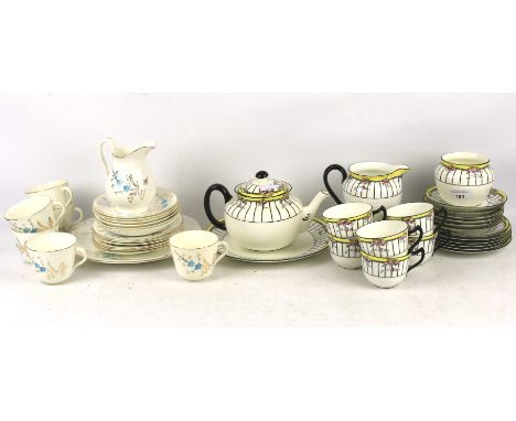 Two 20th century six setting tea service. Comprising a Chelson example, with cups, saucers, a jug, sugar bowl and side plates