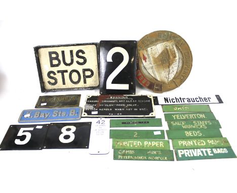 A collection of assorted vintage metal railway related and other signs. Including a cast aluminium GWR Company wall plaque, 2