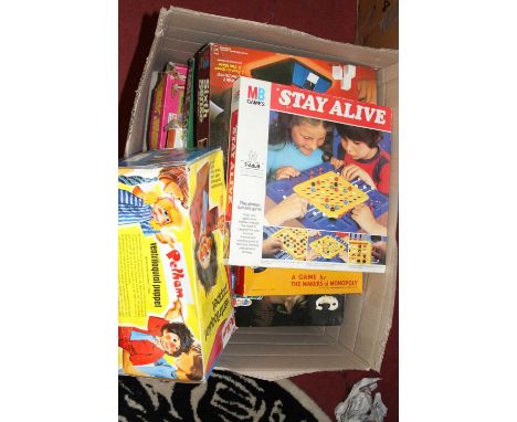 Two boxes of mainly 1970s and 1980s board games to include Ghost Castle, table top soccer, Airfix Pontoon Bridge Assault Set,