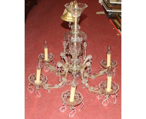 A cut and moulded crystal glass six-light hanging electrolier, approx drop 70cm