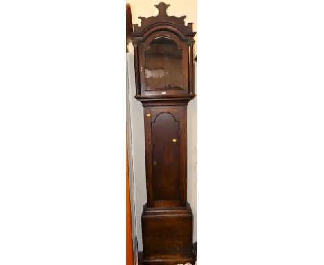 An early 19th century oak longcase clock case only, with hood, h.222cm