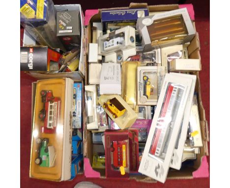 Three boxes of mixed diecast to include Matchbox King Size, Corgi Public Transport diecast etc