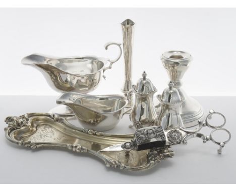 Adie Brothers Ltd silver candlestick, 4" high (weighted base); together with a J B Chatterley &amp; Sons Ltd silver spray vas