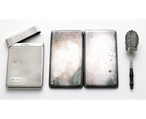 Deakin &amp; Francis&nbsp;engine turned&nbsp;silver card case,&nbsp;Birmingham 1932, 2.5" x 3.75", 2.35oz t; together with a 