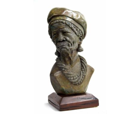 James Tandi, Zimbabwe 20th/21st century -&nbsp;carved stone figural bust sculpture of an African tribal elder possibly of the