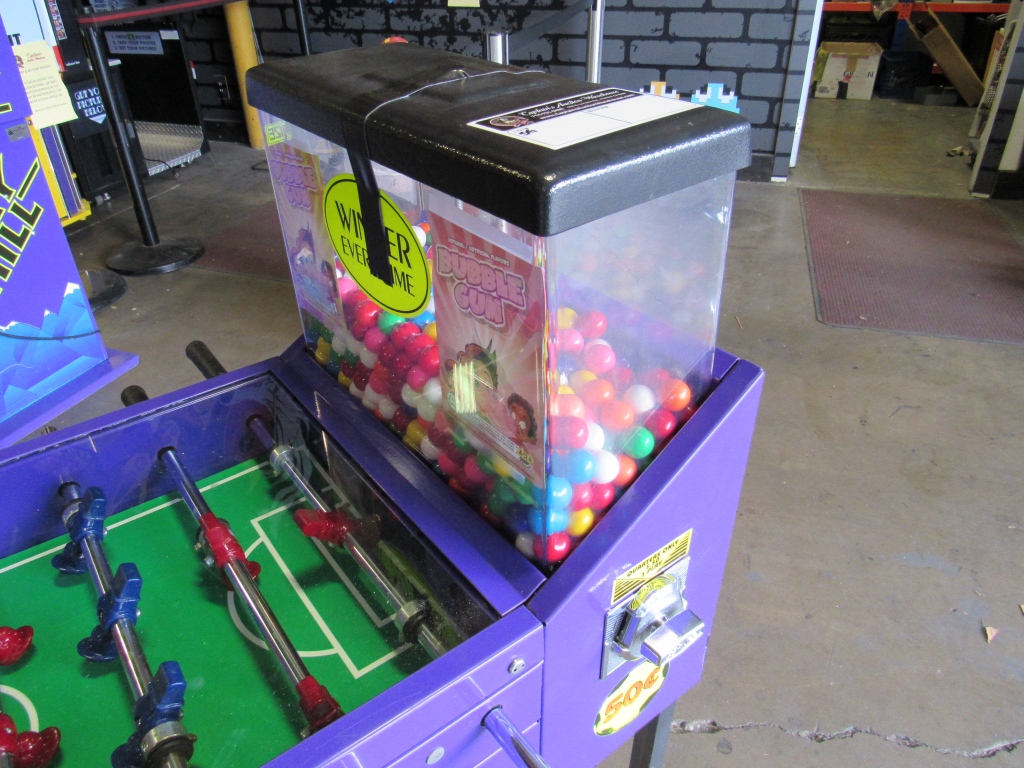 SOCCER BALL FOOSBALL BULK VENDING MACHINE OK MFG. Item is in used