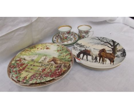 Selection of Spode and other decorative plates and 2 Foley Art china Peacock Pottery 'Indian Tree' coffee cups and saucers