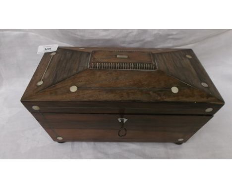 Rosewood tea caddy with mother of pearl insets