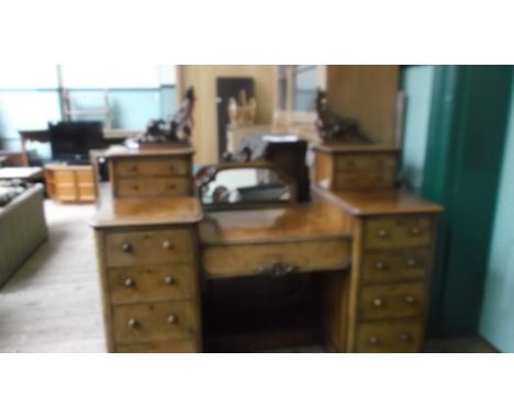 Most decorative walnut dressing table fitted single framed rectangular mirror, 4 trinket drawers, central and 4 pedestal draw
