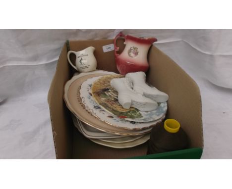Magpie lot of mixed crockery incl. decorative plates, pair of booty vases, Macallan Scotch Whisky advertising water 'tot' jug