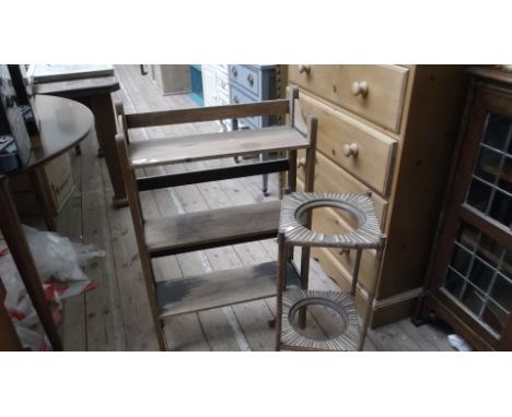 Freestanding 3 shelf stripped elm bookcase and a 2 tier plant holder