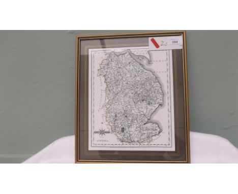 Framed coloured print of the County of Lincolnshire in gilt frame