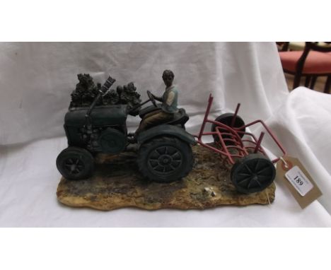 Border Fine Arts figure of an early Fordson Tractor pulling a Buck Rake (some damage)