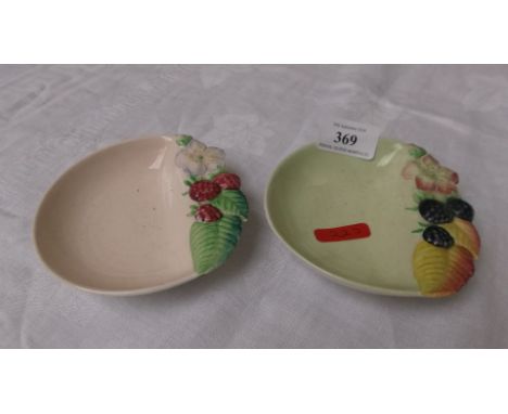 Pair of Carltonware side dishes, one with raised decoration of blackberries, the other raspberries
