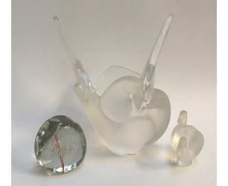 A Lalique glass 'Sylvie' vase, late 20th century, modelled as a pair of intertwined doves, signed indistinctly to base; toget