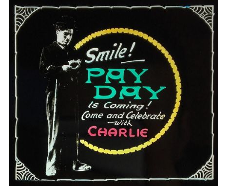 A collection of seven vintage film advertising poster glass plates, to include Charlie Chaplin 'Pay Day', 'Gold Diggers of Br