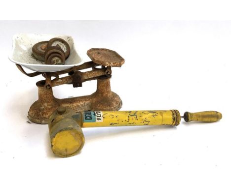 A set of Harrod's vintage scales, together with a Cooper's Household Sprayer 