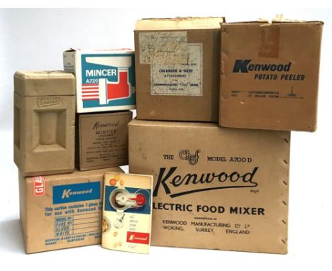 A vintage Kenwood mixer model A700D, together with a number of attachments including mixer, potato peeler, mincer, etc 