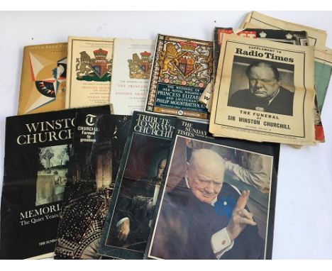 A mixed lot of British Royal Family and Winston Churchill related ephemera, to include the souvenir programme of 'The Wedding