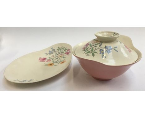 A Clarice Cliff 'Pink Susan' pattern Royal Staffordshire lidded tureen and platter, both marked to base 