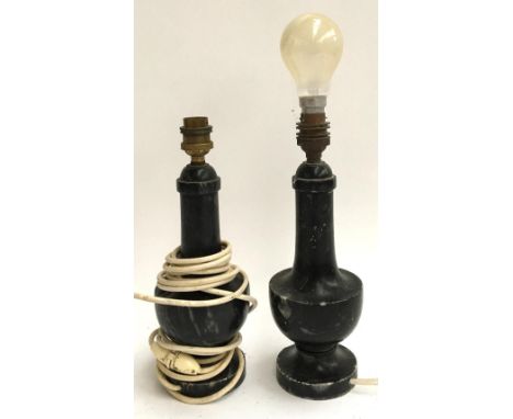 A pair of turned marble table lamp bases, each 23cmH 