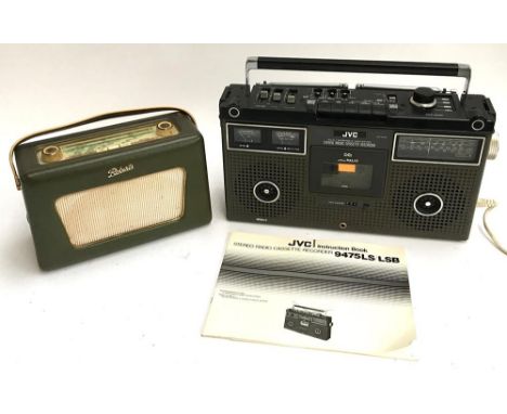 A vintage Roberts radio model R500, on swivel, together with a JVC stereo radio cassette recorder 9475LS/LSB 