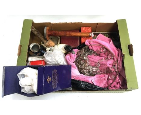 A mixed lot to include pestle and mortar, chess set, dominoes, bobbin flange, Sekonda ladies wrist watch, vintage tins, and 2