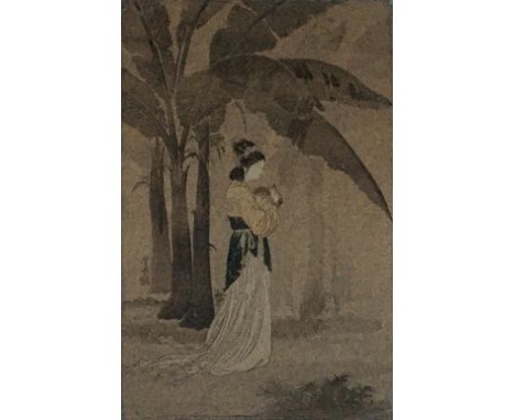 Japanese school, woodblock print, portrait of a lady, signed lower left, 29x19cm 