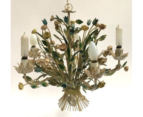 A metal decorative wall light with five arms, in the form of a bouquet, 50cmH 
