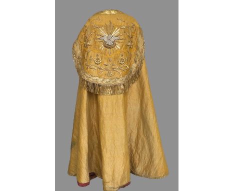 Late 19th Century Ecclesiastical Cope, in gold with appliqué 'sinuous' trims to the front opening and decorative gold embroid