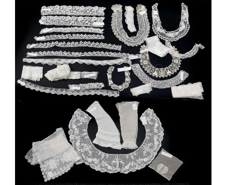 Mainly 19th Century Lace comprising two Irish lace collars, another in cream Bedfordshire Lace and a similar crochet collar,H