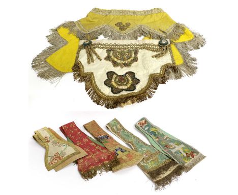 19th Century and Later Ecclesiastical Textiles comprising two similar green silk brocade stoles with silver and gilt trims, t