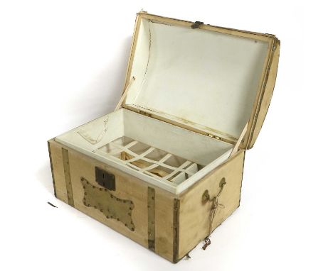 A 19th Century Dolls Domed Trunk, with a fabric mount, leather trims and studded details to the exterior, carrying handles an