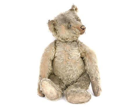 Circa 1911 Steiff Yellow Mohair Jointed Teddy Bear with original metal tag to the ear, boot button eyes, stitched nose, four 