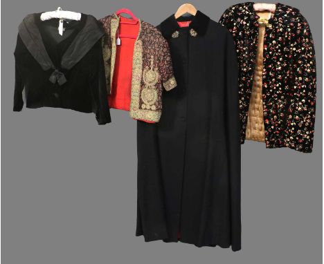 Early 20th Century Costume, comprising a black and red brocade woven short sleeved jacket of Eastern origin with gold embroid