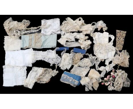 Assorted Lace and Accessories, comprising an Irish crochet lace collar, a larger example in Point Venise,pair of net engagean