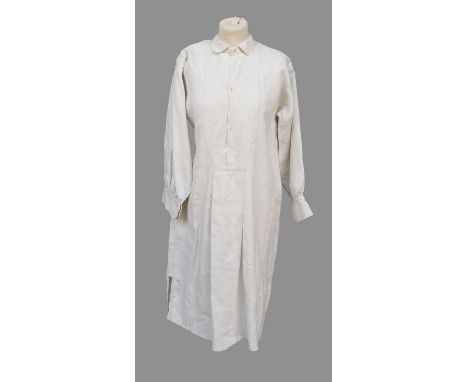 Possibly French Late 19th Century Cream Heavy Linen Smock, with collar, bib and button fastening, long sleeves with cuffs, ga