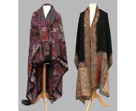 A Late 19th Century Black Embroidered Paisley Shawl with large embroidered sections to the borders in metallic, red, white, b