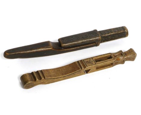 A 19th Century Carved Cage Knitting Stick, enclosing two carved balls initialled 'J.P', chip carved with a zig-zag design to 