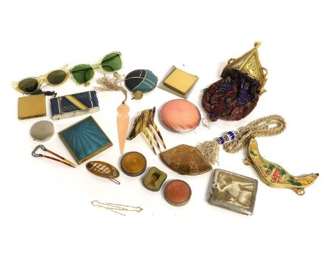 Collection of Early 20th Century Costume Accessories, comprising a 1930s beadwork purse with Egyptian style embossed hinged m