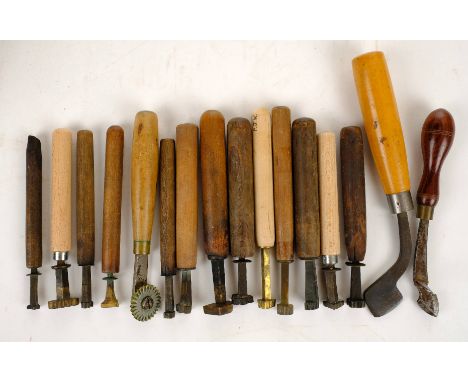 *Finishing tools. A collection of 17 finishing tools, including 14 decorative finishing tools (centre & corner tools, includi