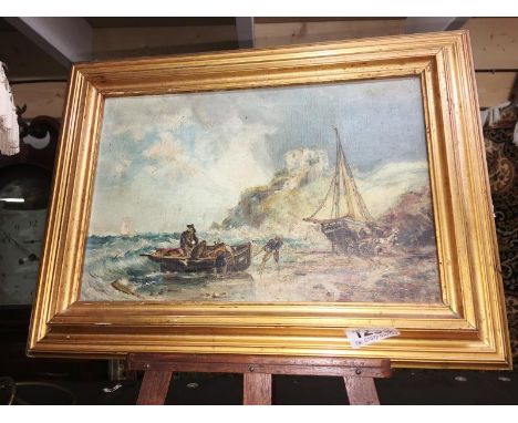 A gilt framed oil on board seascape.