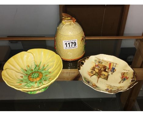 A Carlton ware dish, A royal Winton dish and a honey pot.