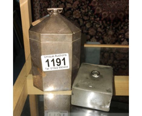 A Silver plate tea caddy and a pewter box.